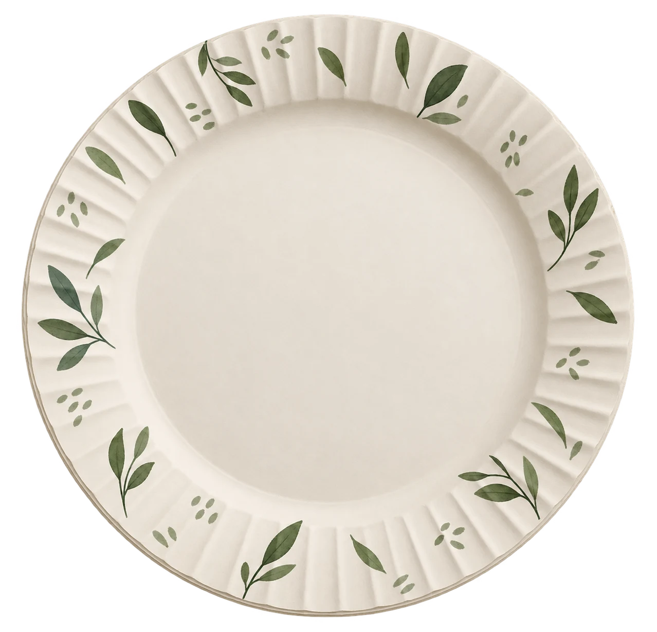 Original green botanical printed paper plate hero concept for papluno; AI-generated illustration